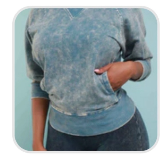 None Tops - Teal acid wash crewneck sweatshirt